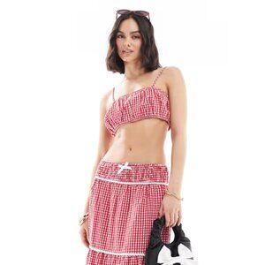 Xropped square neck cami bubble top in red gingham - part of a set
